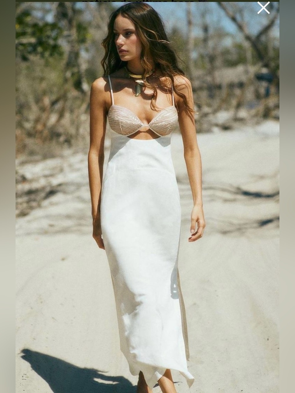 VIX PAULA HERMANNY Phoebe Long Off White Cut-Out Maxi Dress sz 6 NWT